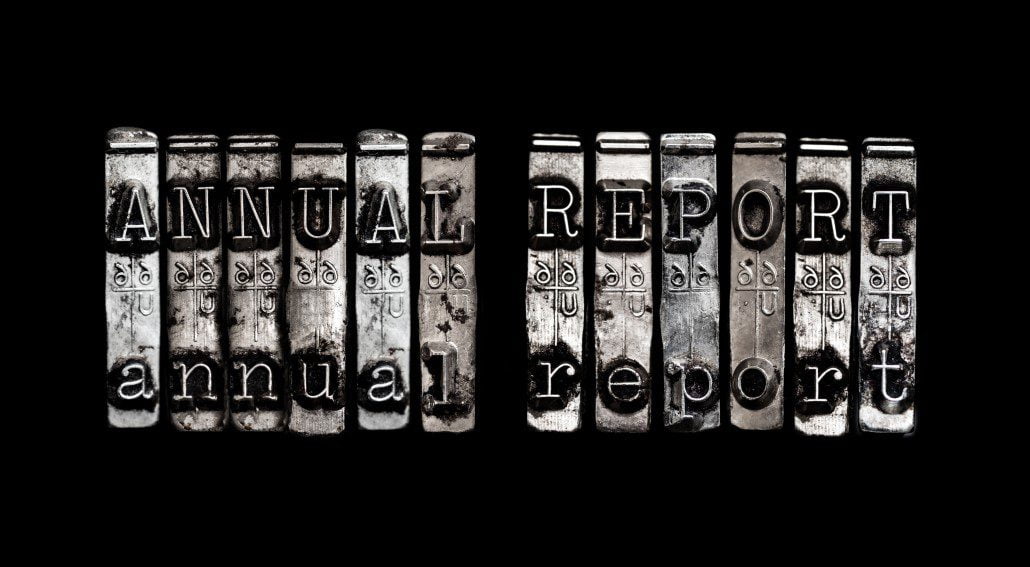 Image of the word annual report, reflecting the idea of annual report editing.